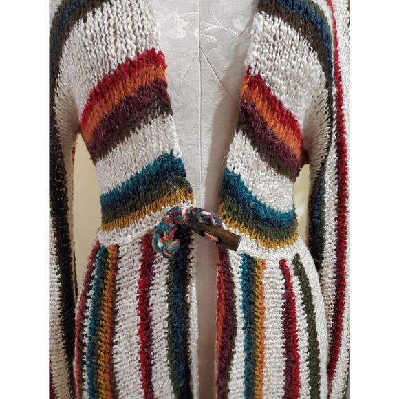 Boston Proper Wool Blend Fringe Stripe Long Cardigan Sweater Womens Size XS Boho - Picture 5 of 11